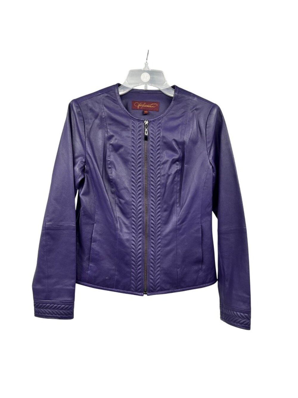 Hal Rubenstein Womens 100% Leather Collarless Jacket Zip Size XS Pockets